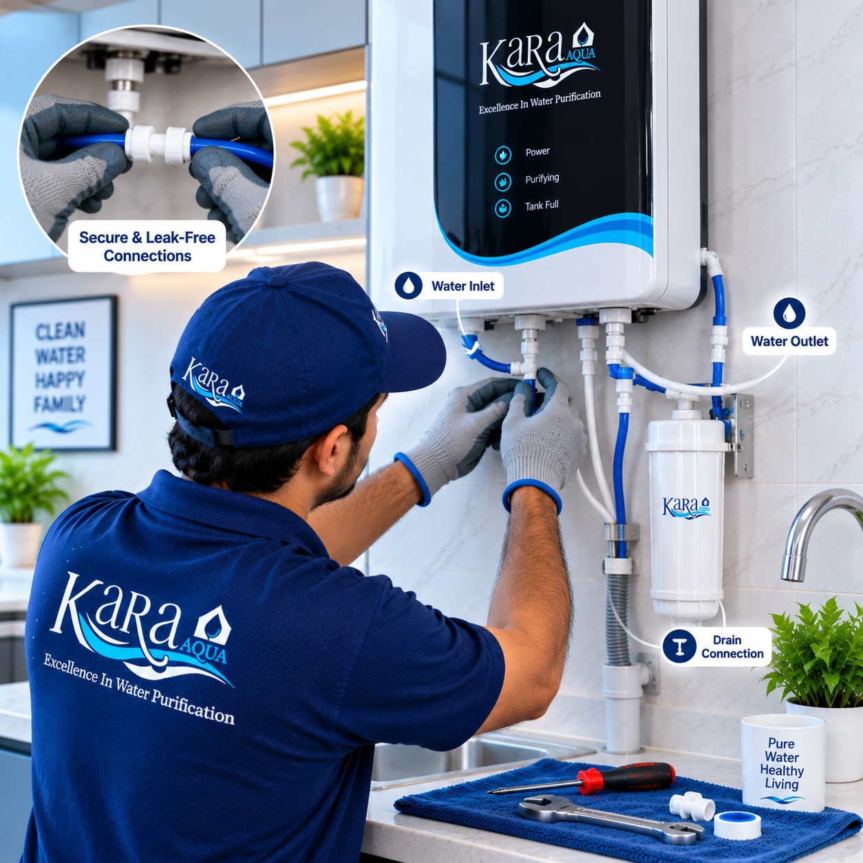 Water purifier plumbing connection
