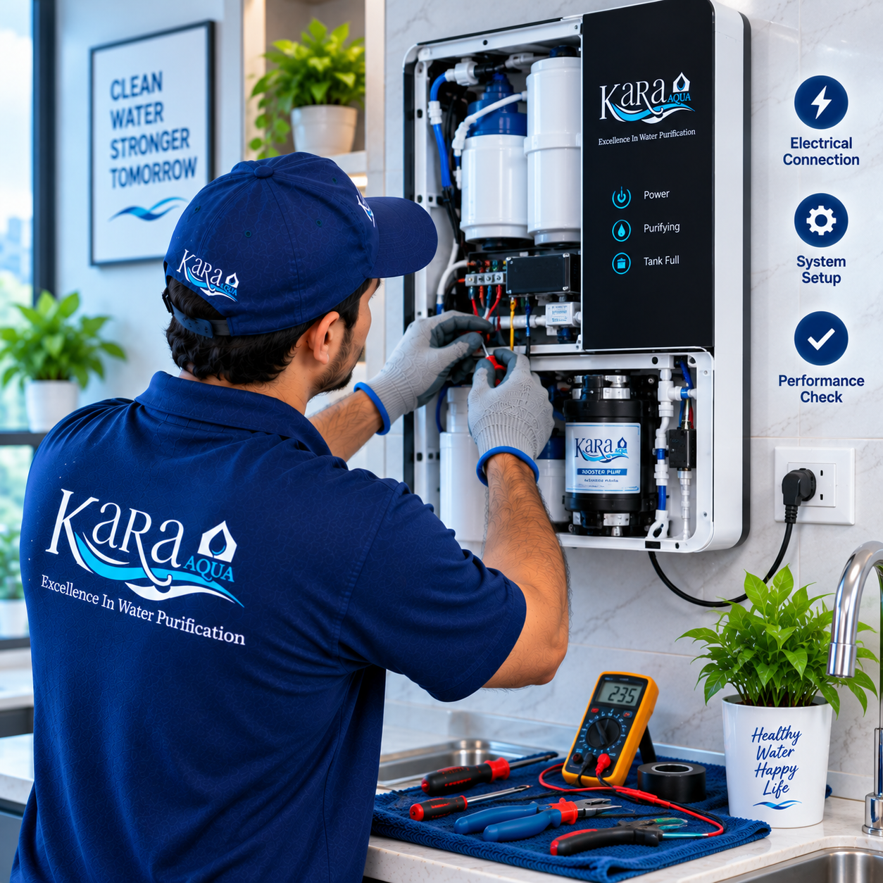 Technician checking electrical equipment